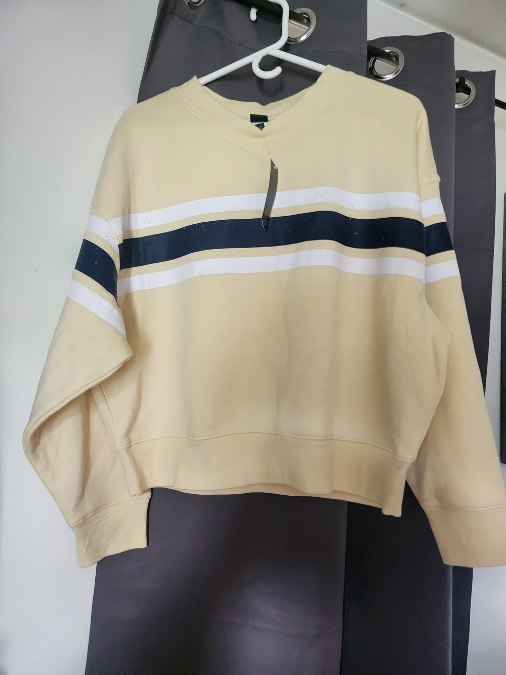 wild fable Cream V-Neck Sweater with Navy and White Stripes